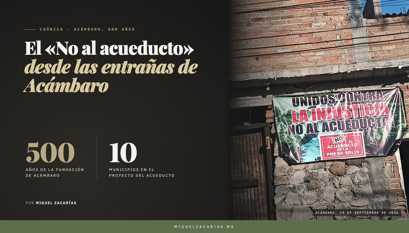 Manta colgada en un muro de Acámbaro: «Unidos contra la injusticia. No al acueducto».