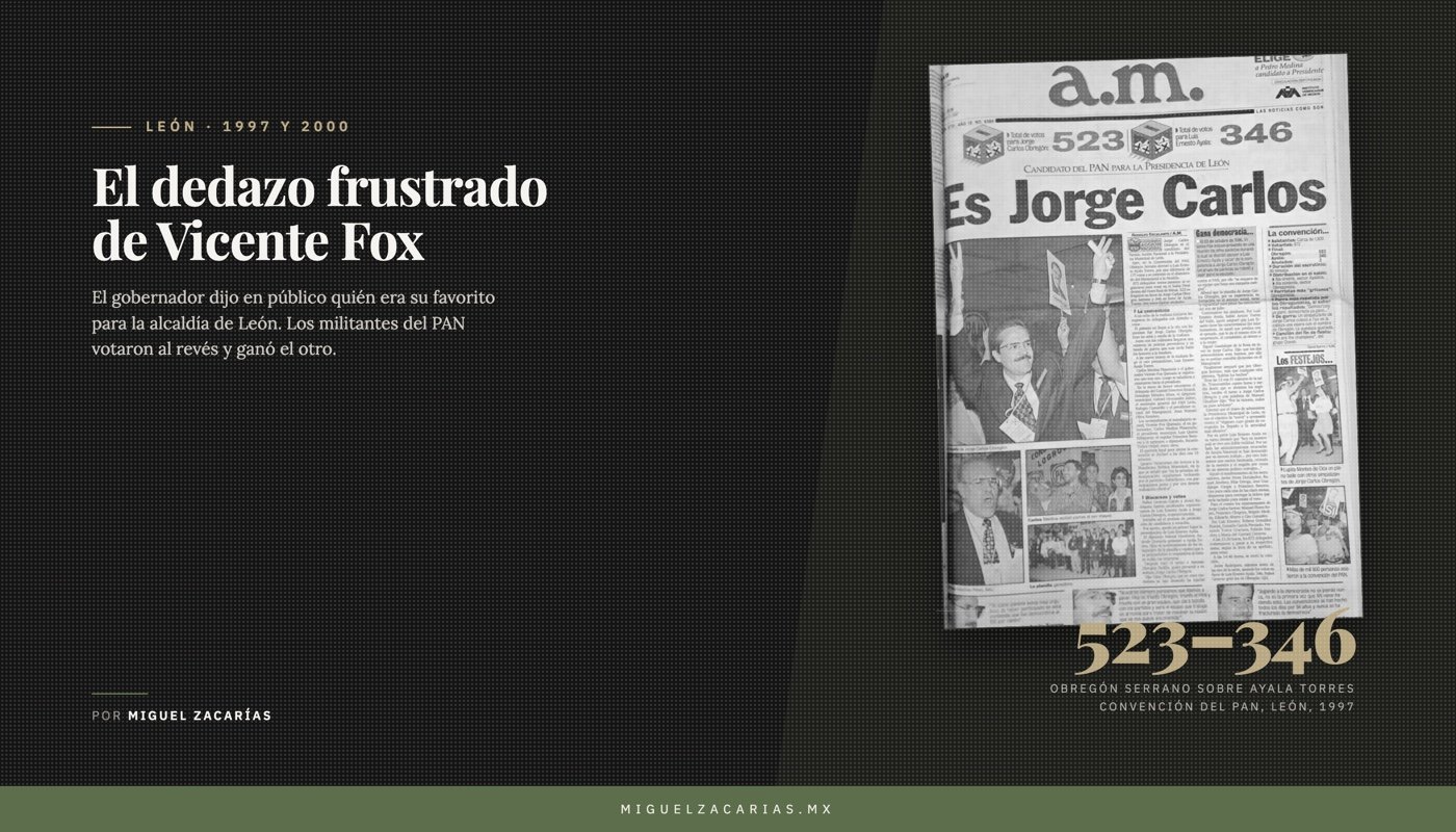 Primera plana de am de 1997 con el marcador de la convención del PAN en León: 523 votos contra 346.