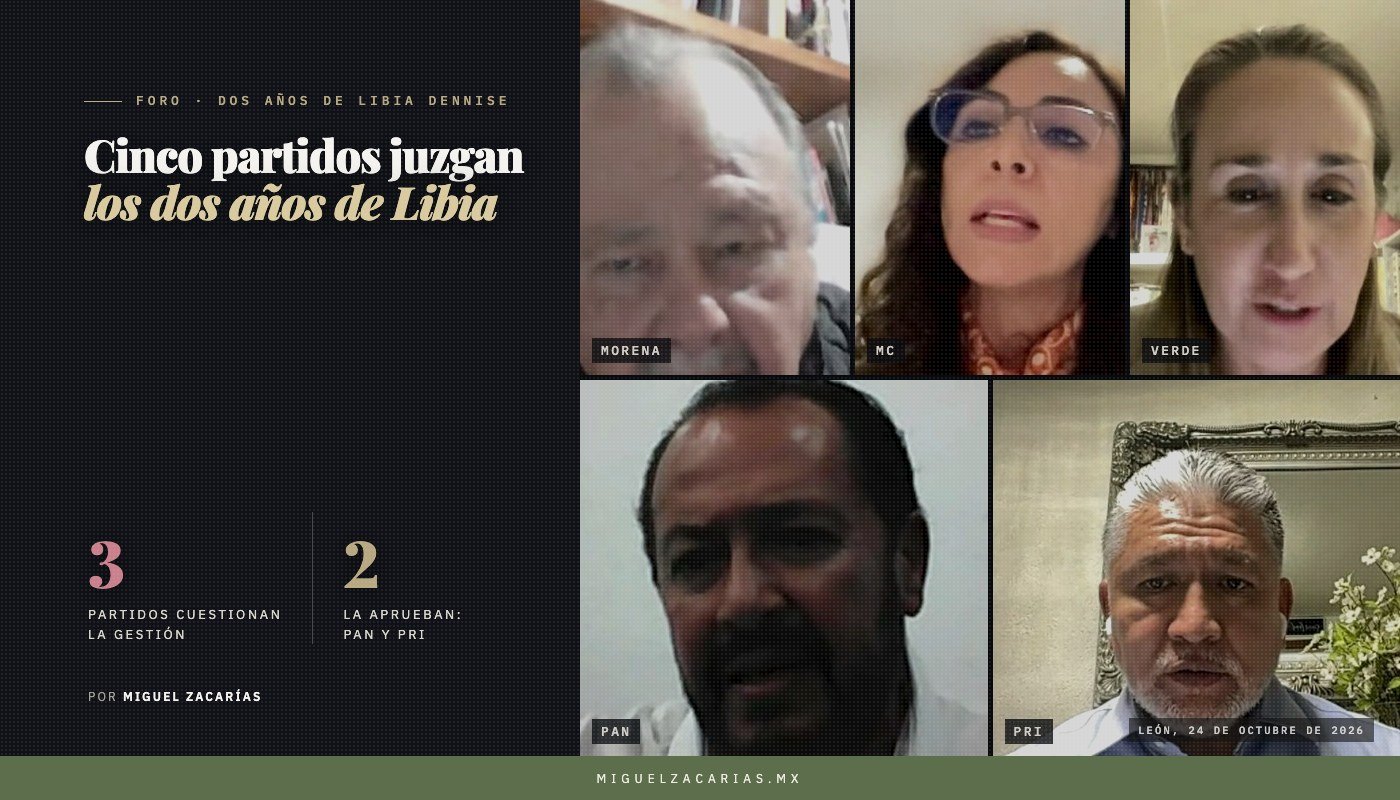 Los cinco participantes del foro «Dos años de Libia Dennise» en la videollamada.