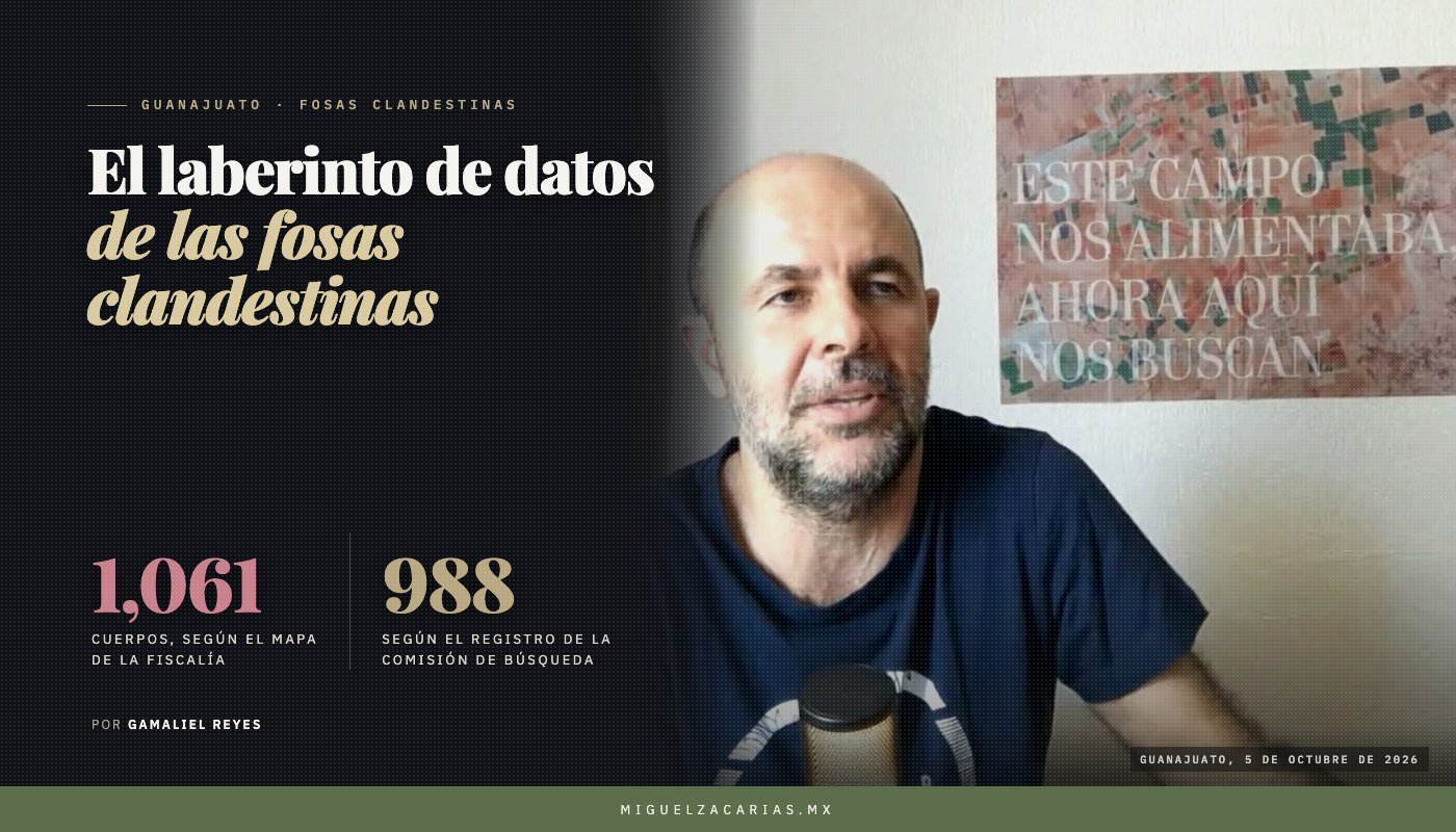 Fabrizio Lorusso habla a cámara durante una videollamada; detrás de él, un cartel que dice «Este campo nos alimentaba, ahora aquí nos buscan».
