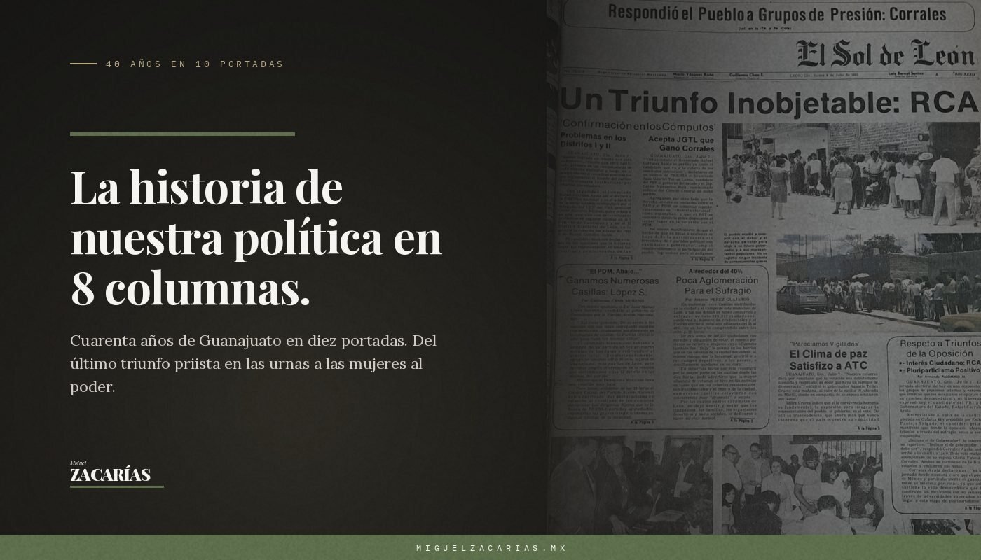 Portada de «40 años de Guanajuato en 10 portadas», con la primera plana de El Sol de León de 1985.