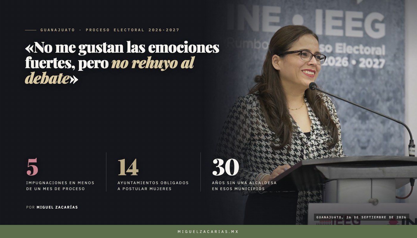 Brenda Canchola en un atril, frente a un fondo con los logos del INE y el IEEG y la leyenda «Rumbo al proceso electoral 2026-2027».
