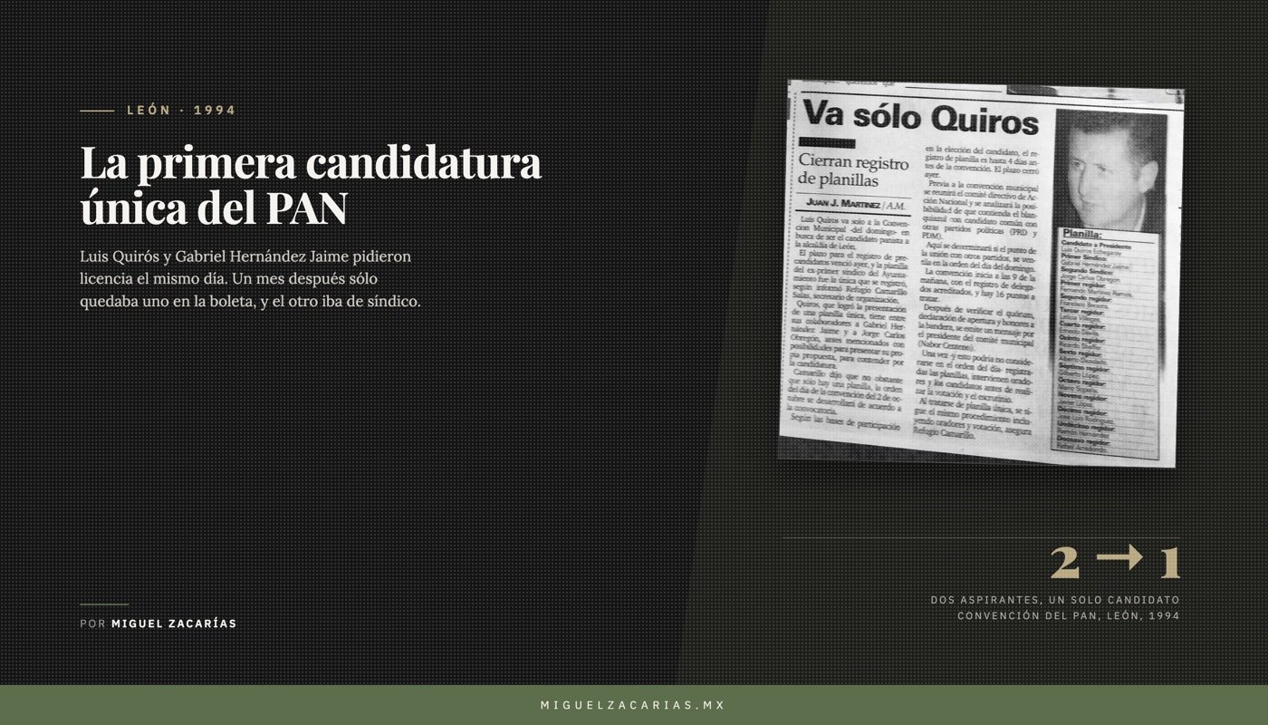 Primera plana de am de 1994 con el titular «Va sólo Quiros» y la planilla única.