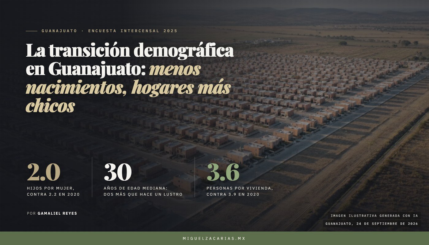 Vista aérea de un fraccionamiento del Bajío: hileras de casas iguales y, al borde, lotes todavía sin construir.