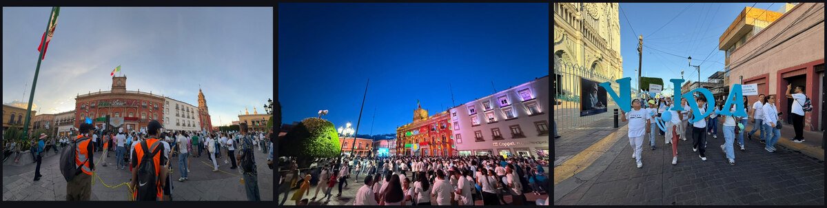 La Presidencia Municipal de León iluminada de noche al final de la marcha