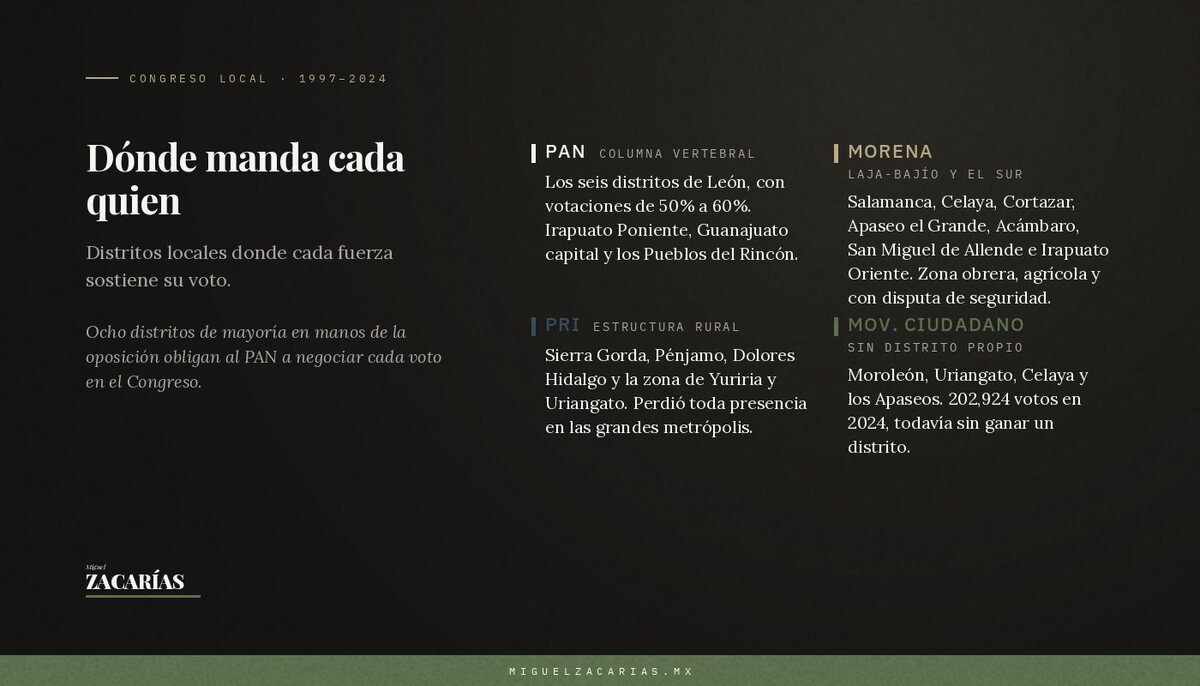 Gráfico: dónde manda cada partido en el mapa distrital de Guanajuato.