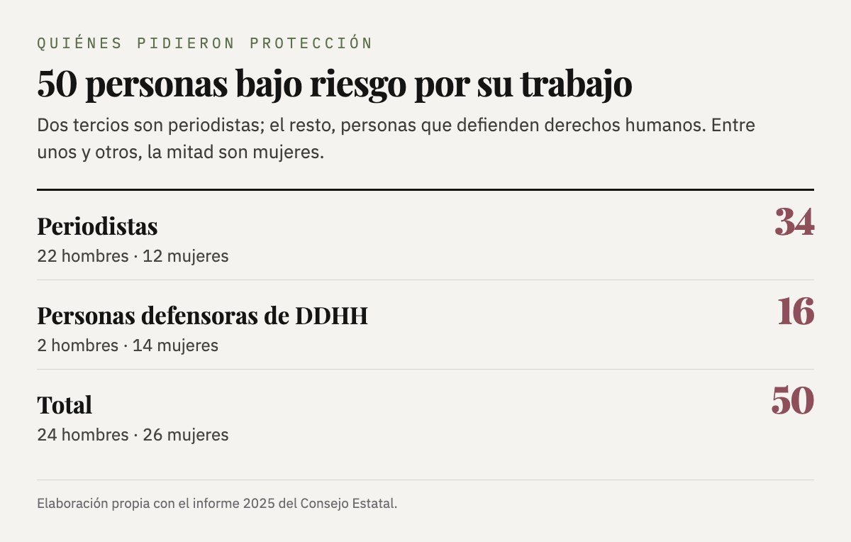 Las 50 personas que pidieron protección en 2025: 34 periodistas y 16 personas defensoras de derechos humanos
