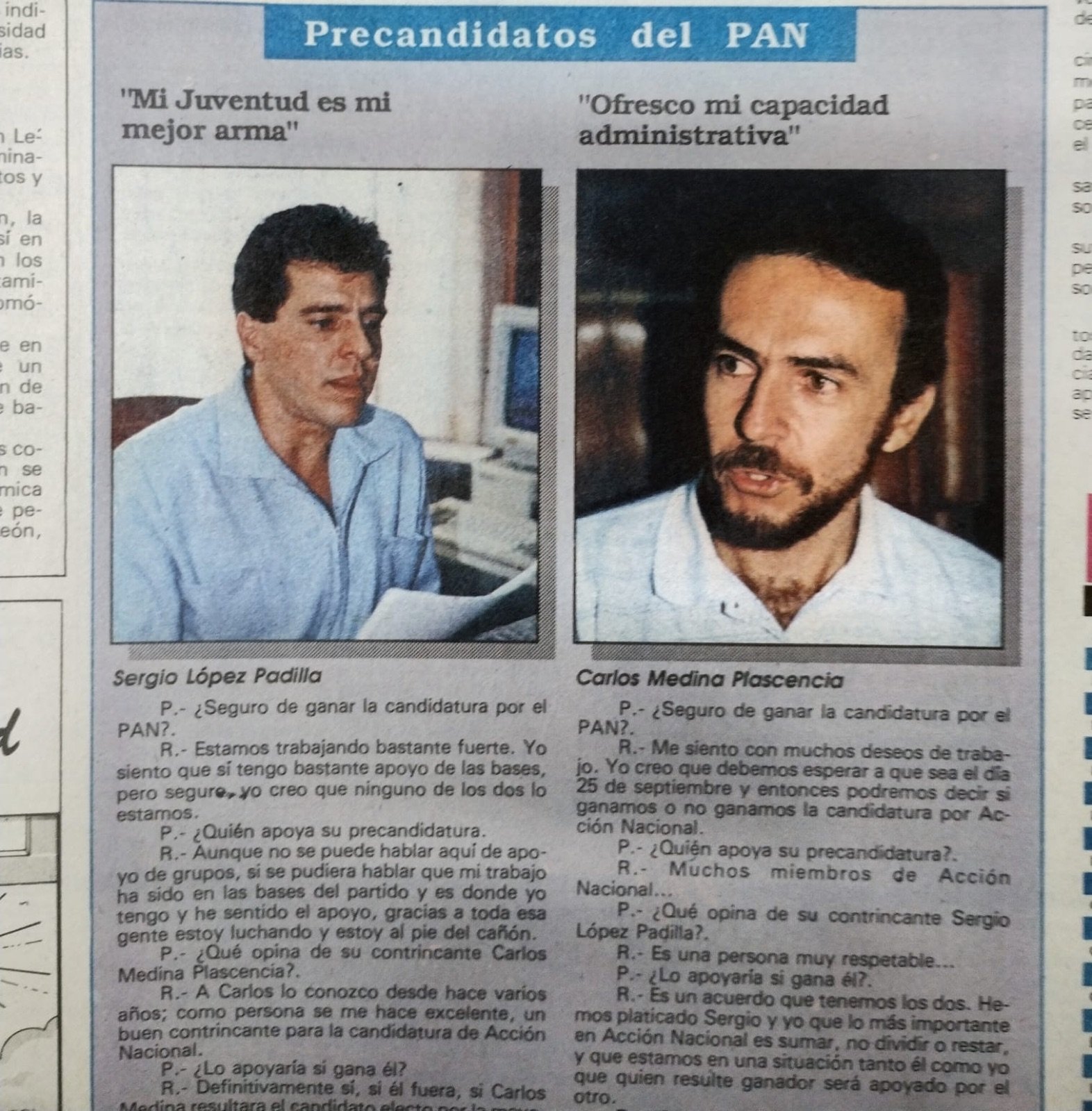 Página del periódico am con entrevistas a Sergio López Padilla y Carlos Medina Plascencia, precandidatos del PAN.