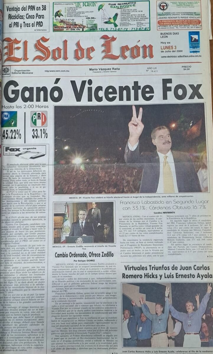 Primera plana de El Sol de León, 3 de julio de 2000.