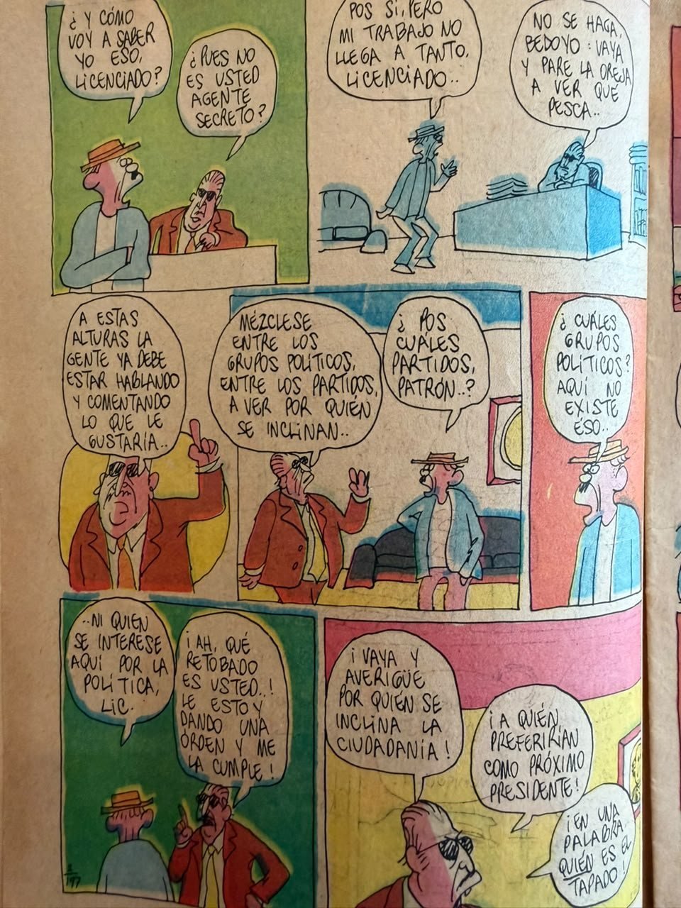 Página de Los Agachados con viñetas sobre la búsqueda del tapado.