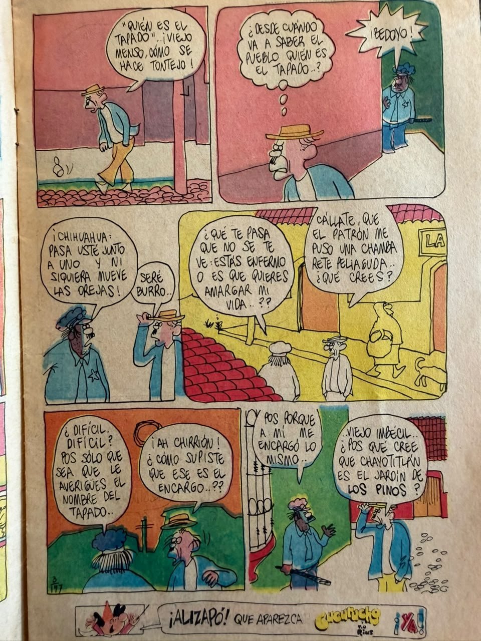 Página de Los Agachados con viñetas sobre los grupos políticos.